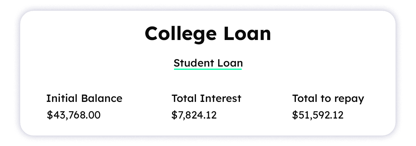 college student loan debt card